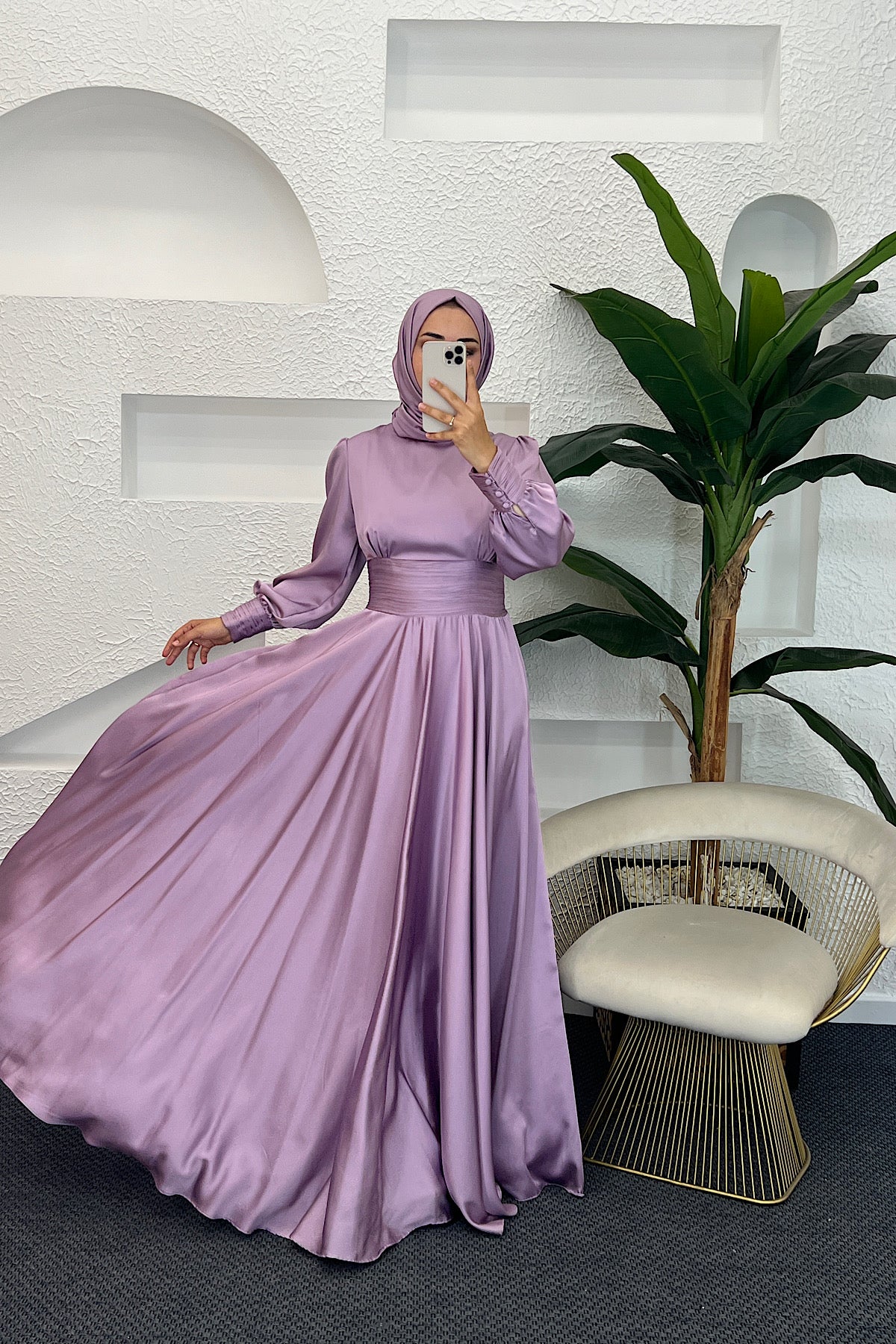 Beli Piliseli Saten Abiye Lila 04340-LILA