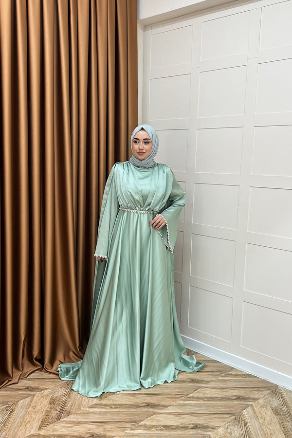 Elite İnci Detay Abiye Mint Mavisi 3098-MINTMAVISI