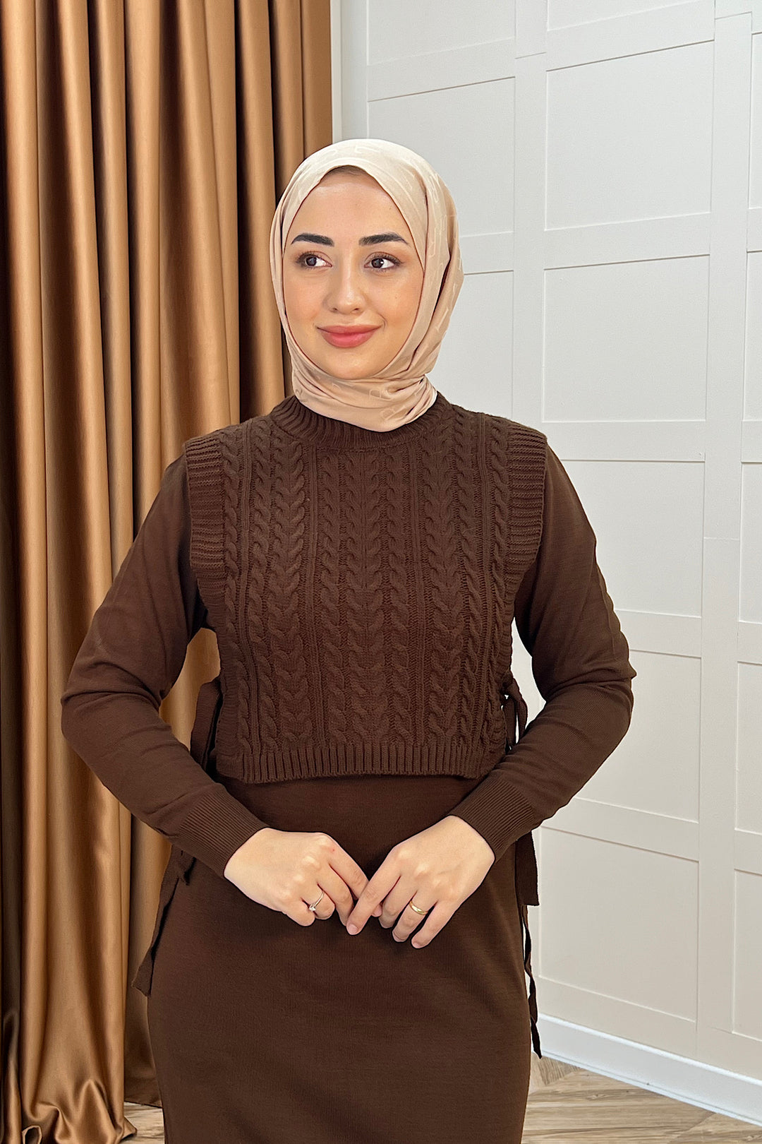 Barles İkili Triko Elbise Kahverengi 25220-KAHVERENGI