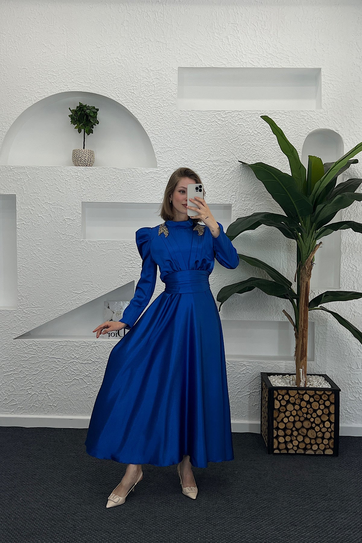 Broş Detay Abiye Saks 9004-SAKS