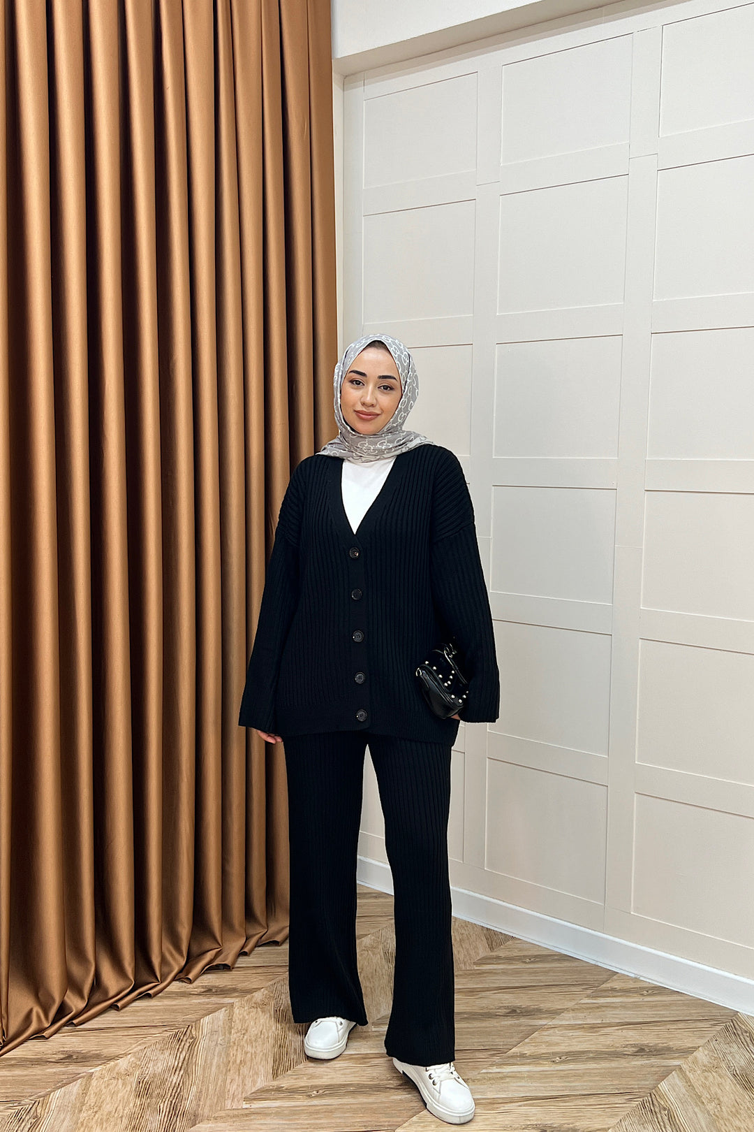 Galata Fitilli Triko Hırka Takım Siyah 25630-SIYAH