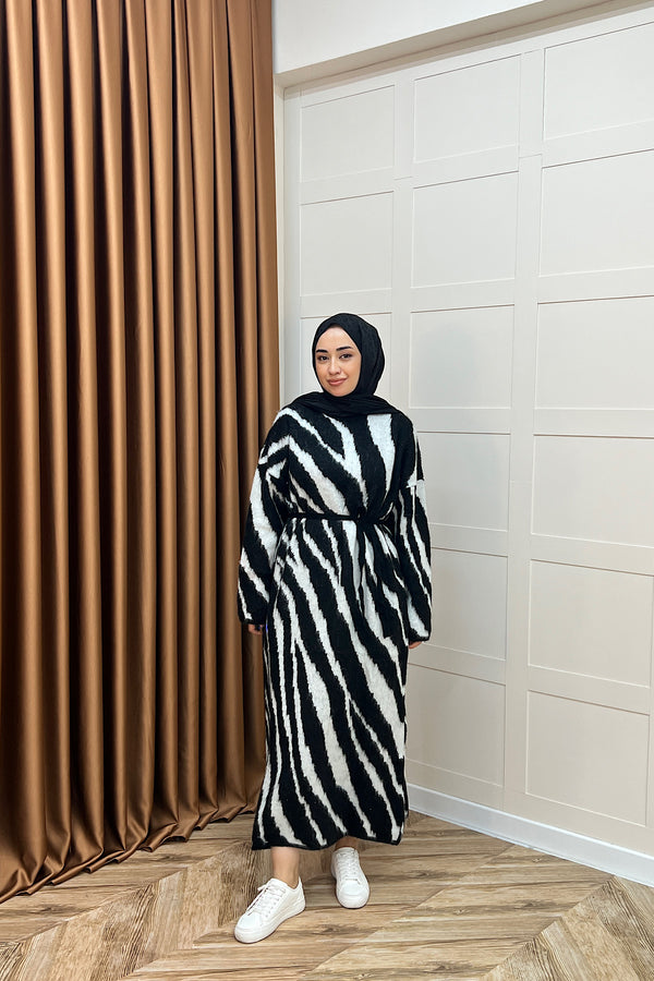 Pars Zebra Desen Triko Elbise Siyah 25330-SIYAH