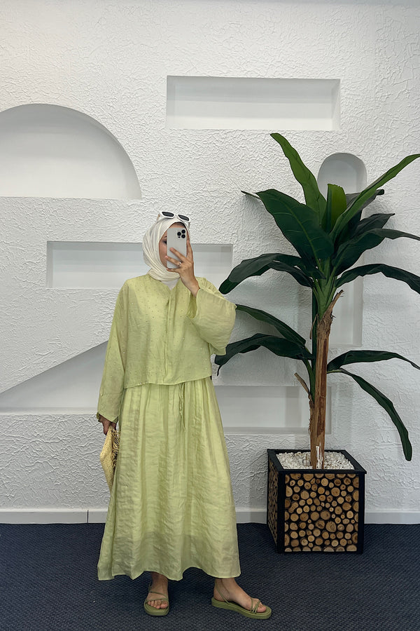 Taş Detay Etekli Takım Yeşil 8830-YESIL