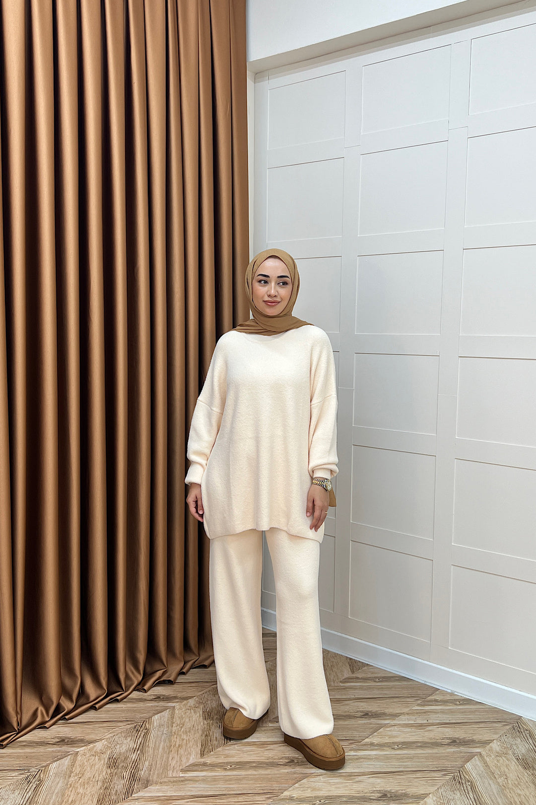 Dilşah Angora İkili Triko Takım Krem 25650-KREM