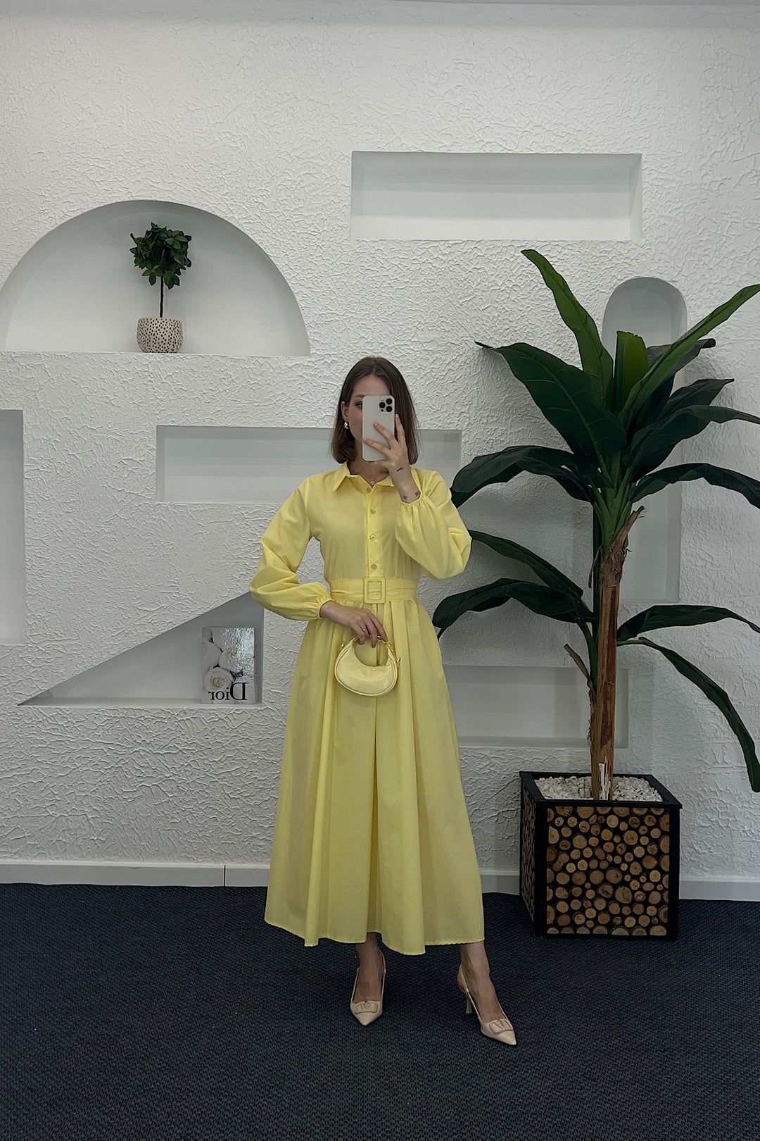 Anna Tericoton Elbise Sarı 9606-SARI