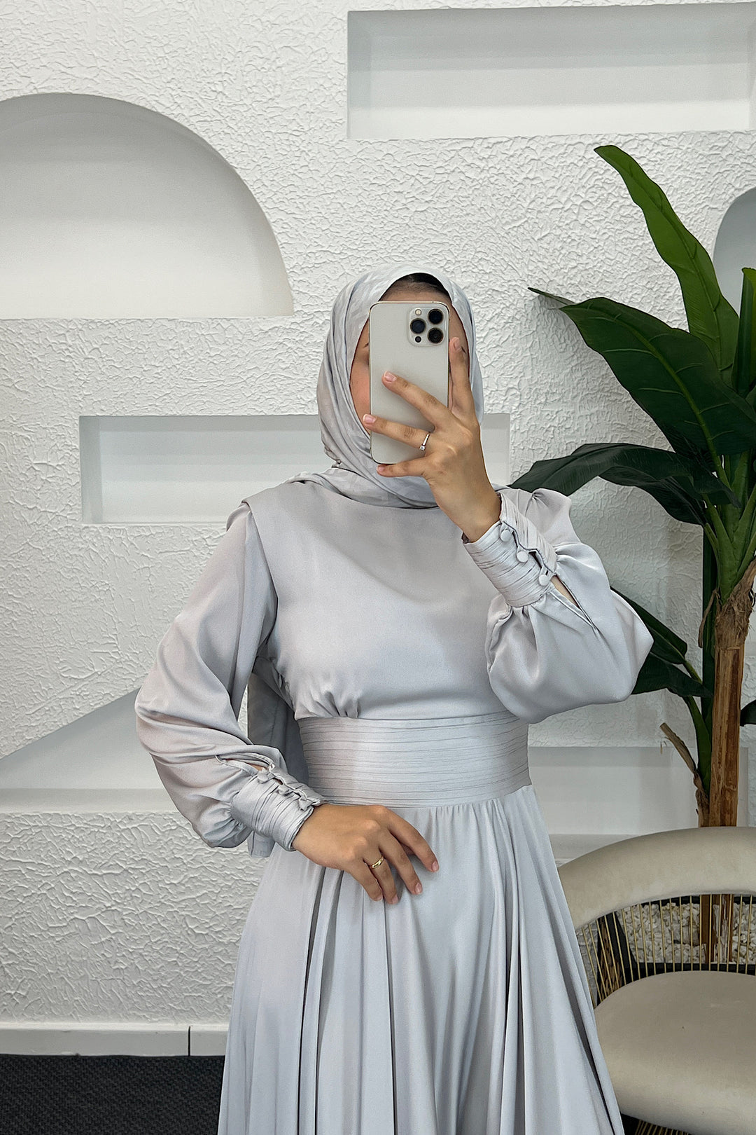 Beli Piliseli Saten Abiye Gri 04340-GRI