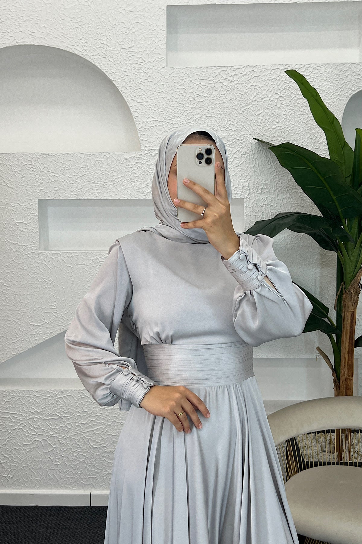 Beli Piliseli Saten Abiye Gri 04340-GRI