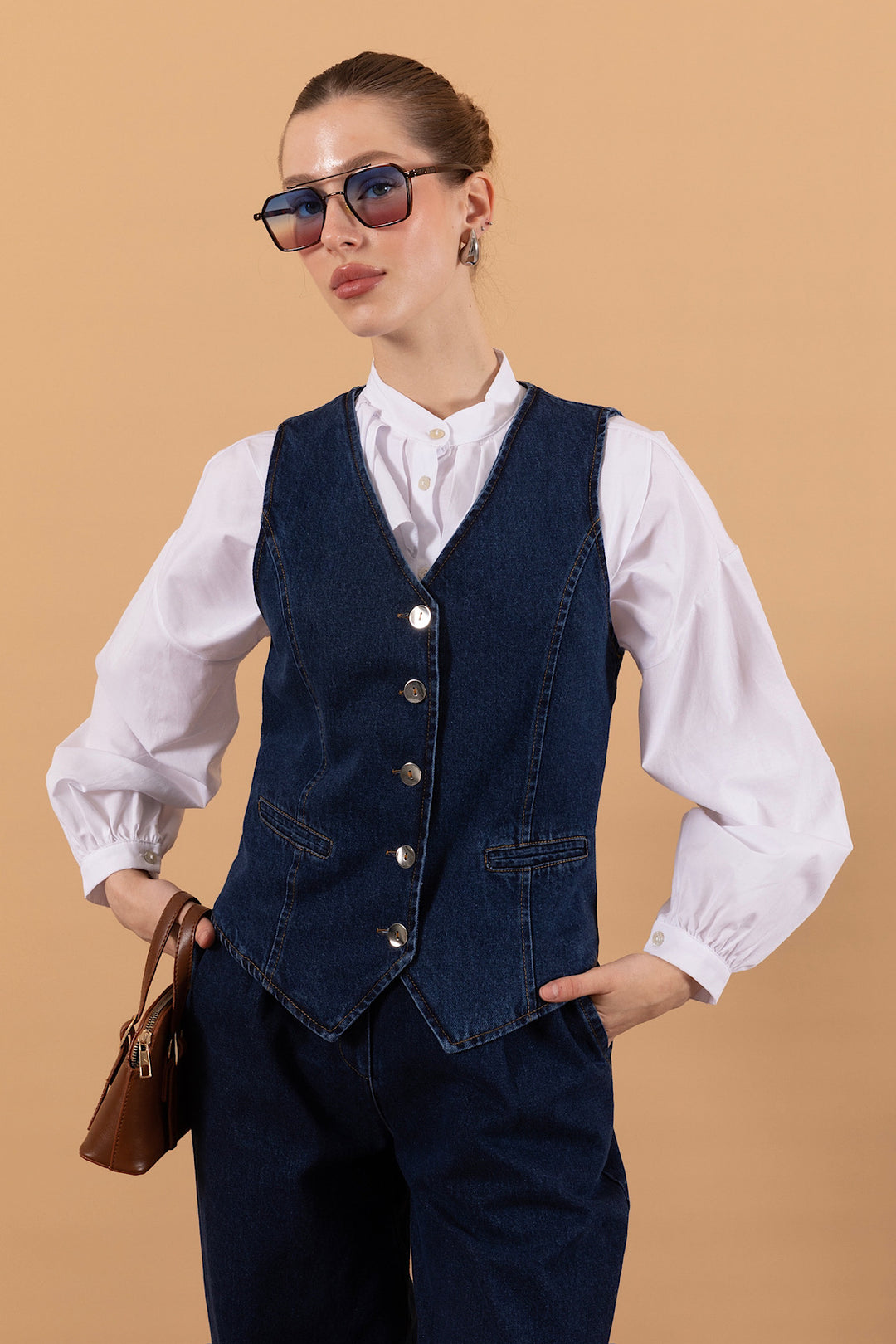 İkili Denim Yelek Takım Lacivert 6190-LACIVERT