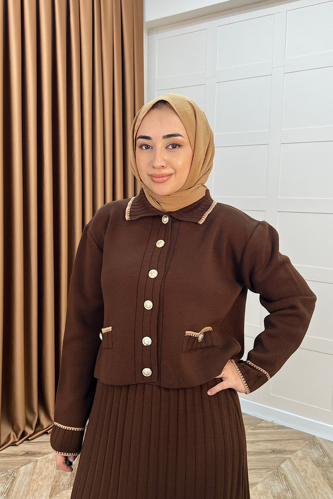 Roma Etekli Triko Takım Kahverengi 20999-KAHVERENGI