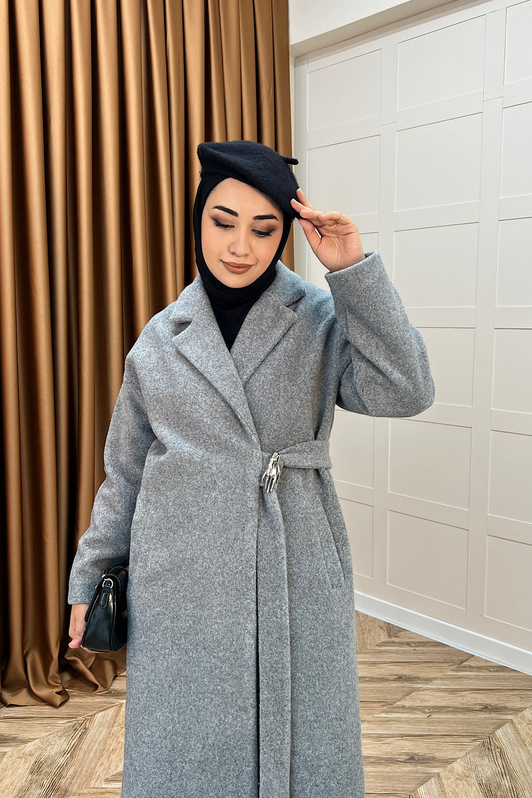 Yaren Premium Kumaş Broş Detay Kaban Gri 5511-GRI