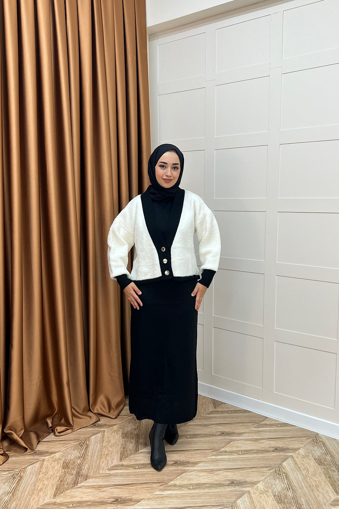 Sezen İkili Triko Elbise Siyah 241090-SIYAH