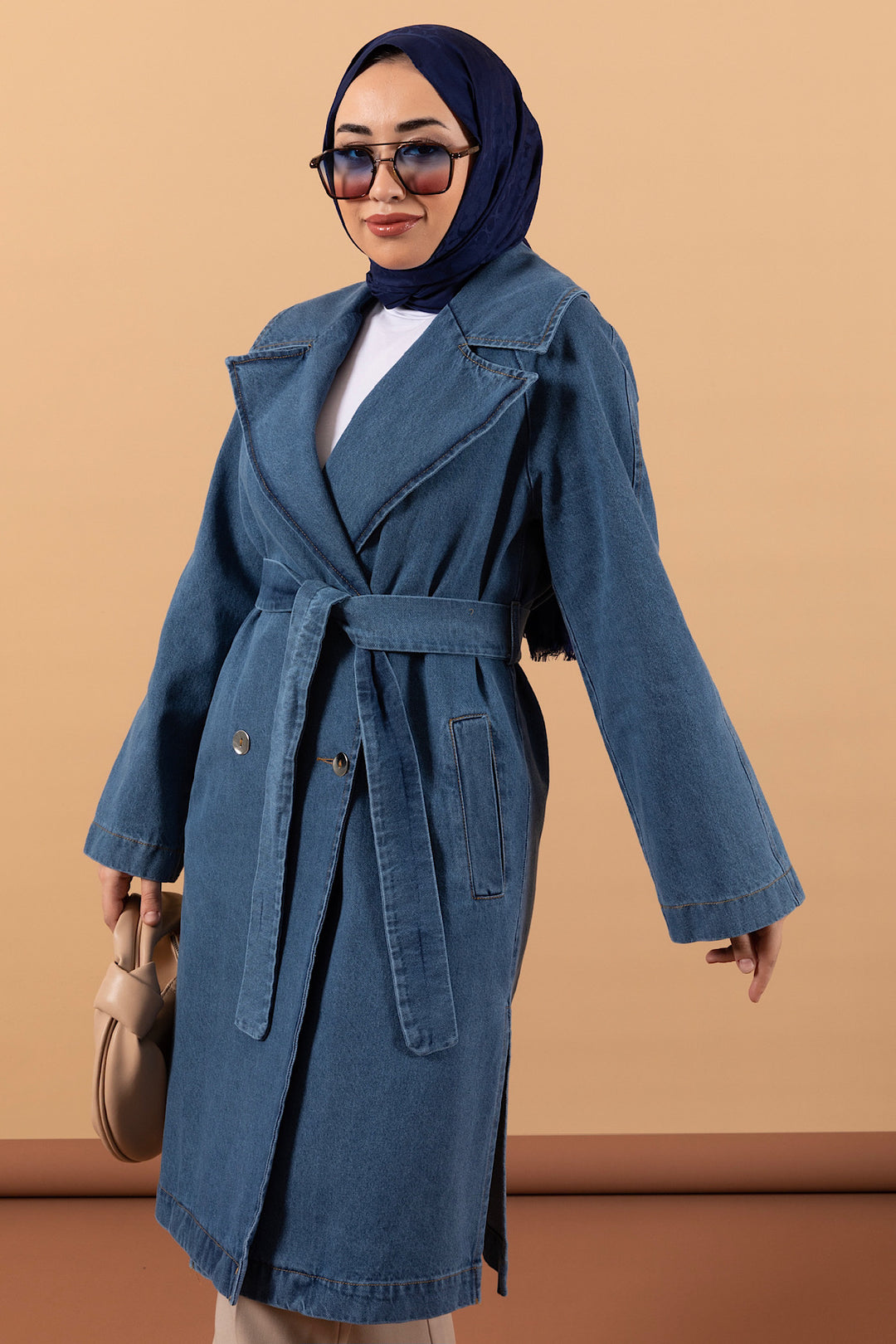 Geniş Yaka Denim Kap Mavi 5506-MAVI