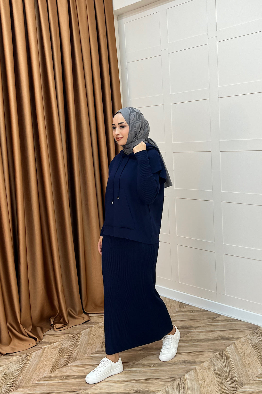 Üst Kapüşonlu İkili Triko Elbise Lacivert 25290-LACIVERT