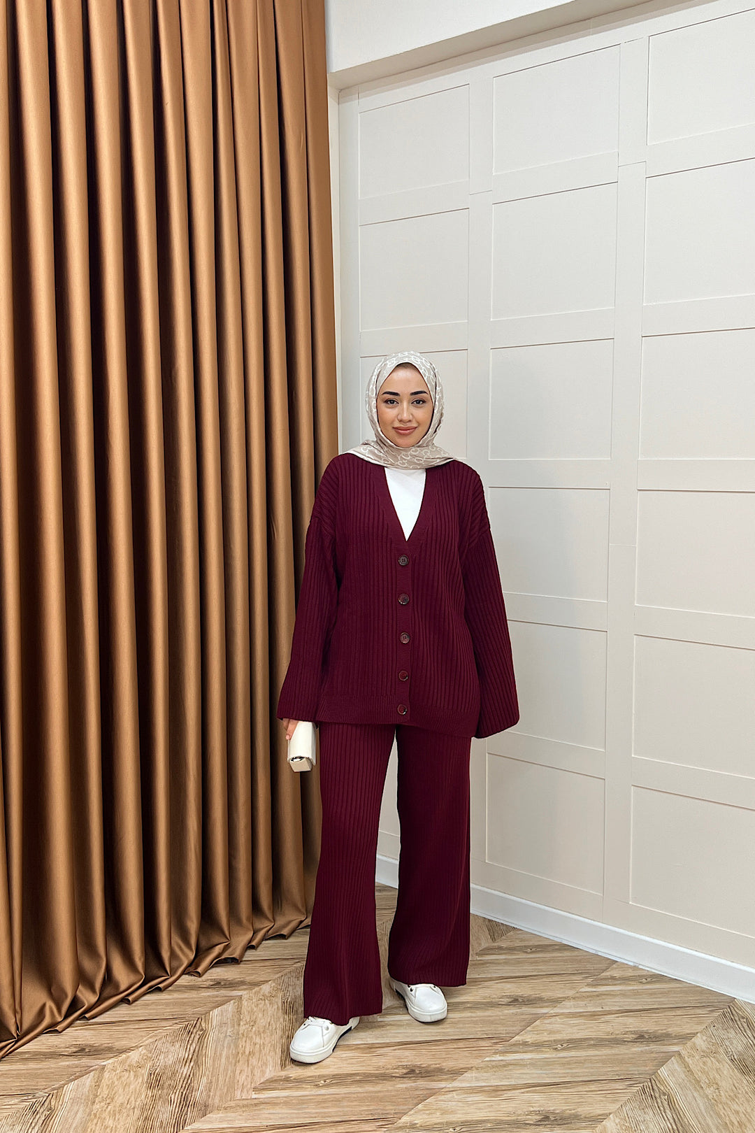 Galata Fitilli Triko Hırka Takım Bordo 25630-BORDO