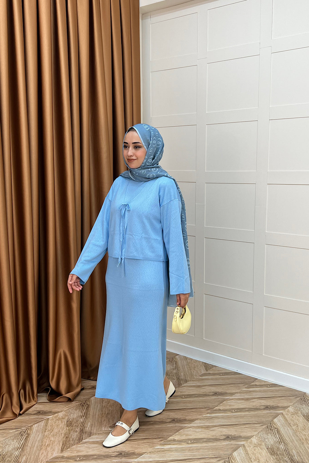 Ester Croplu İkili Triko Elbise Mavi 25160-MAVI