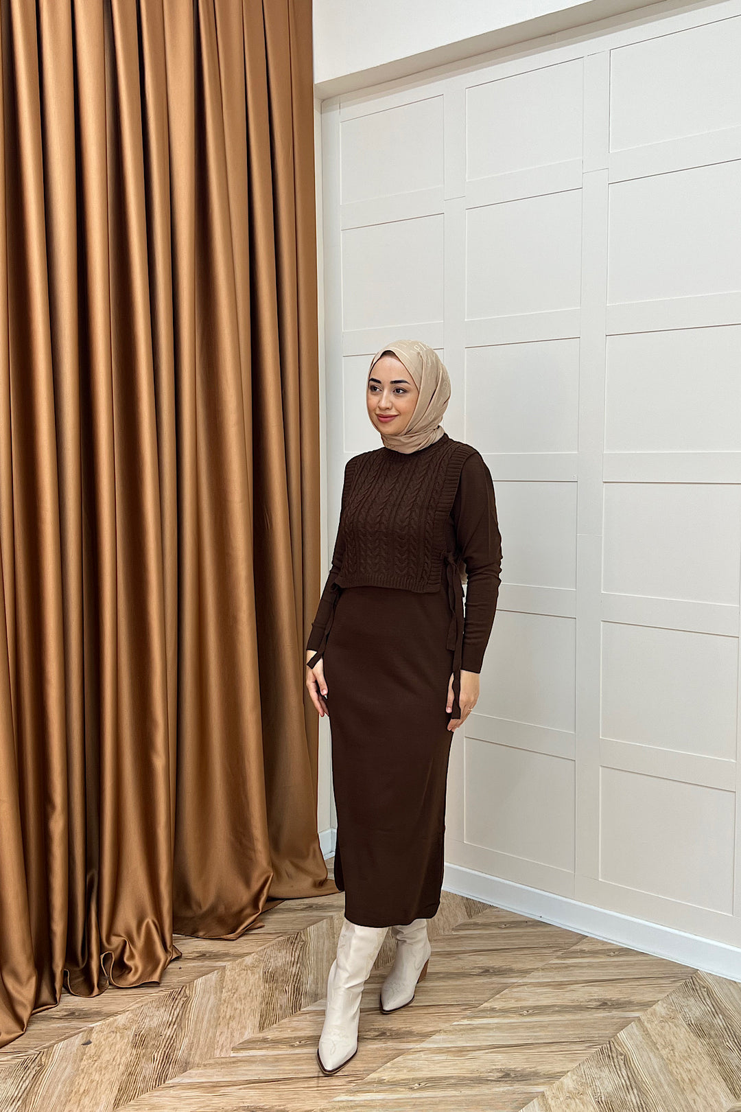 Barles İkili Triko Elbise Kahverengi 25220-KAHVERENGI