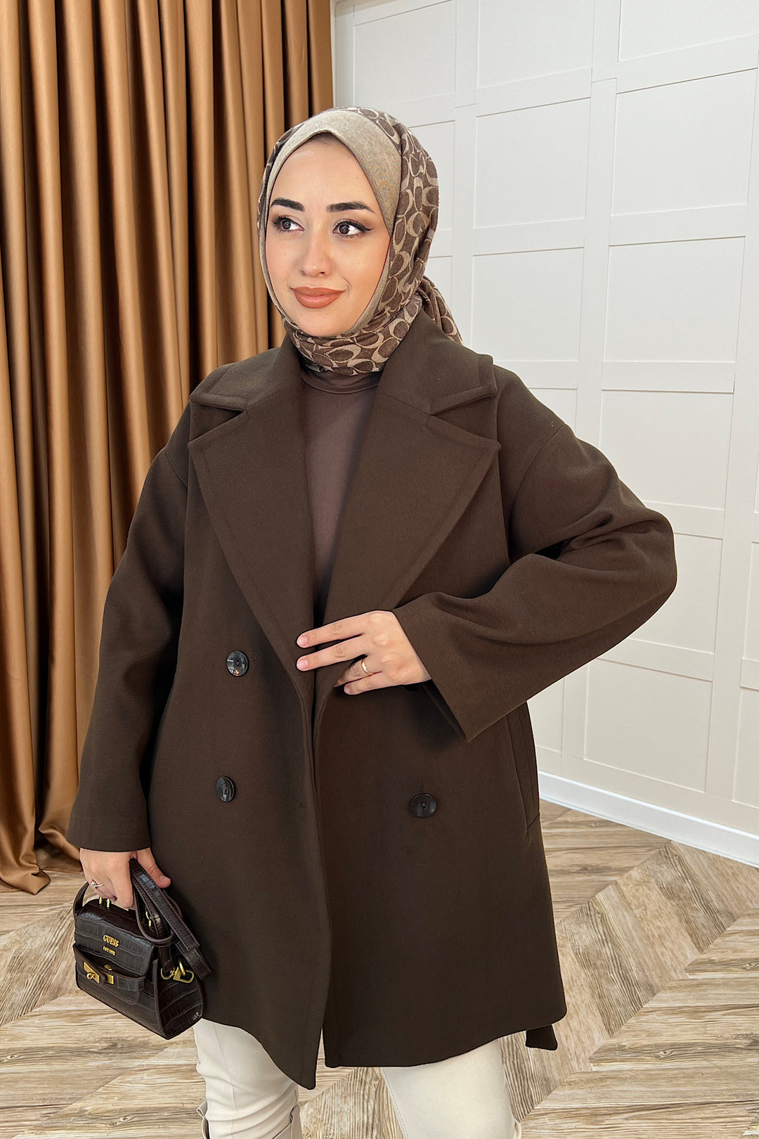 Nuve Premium Kuşaklı Kaban Kahverengi 5514-KAHVERENGI