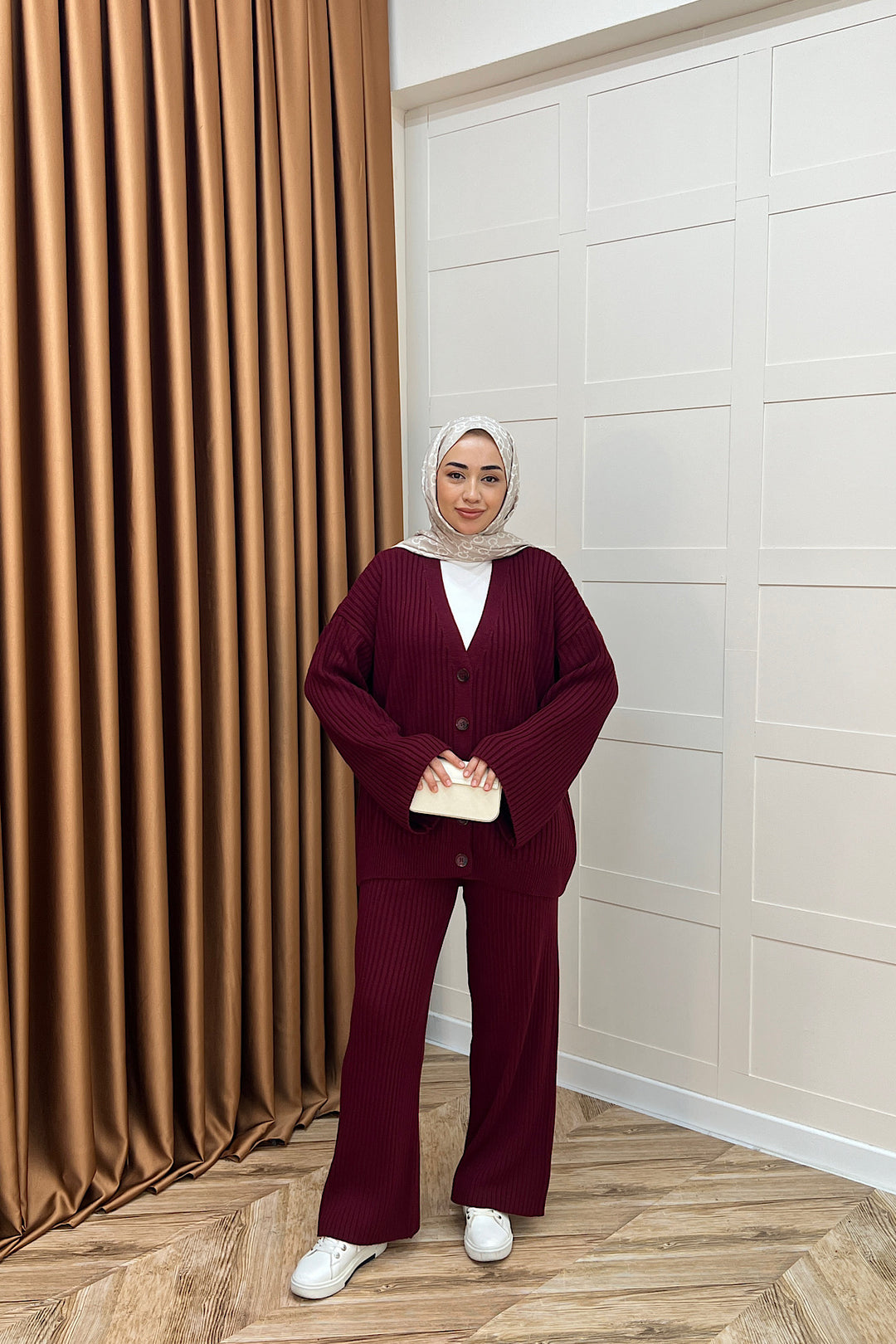 Galata Fitilli Triko Hırka Takım Bordo 25630-BORDO