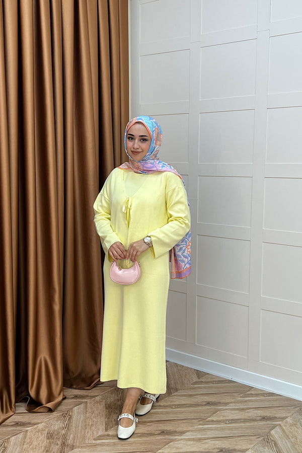 Ester Croplu İkili Triko Elbise Sarı 25160-SARI