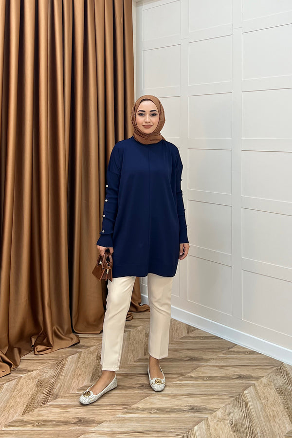 Kol Düğmeli Triko Tunik Lacivert 24280-LACIVERT