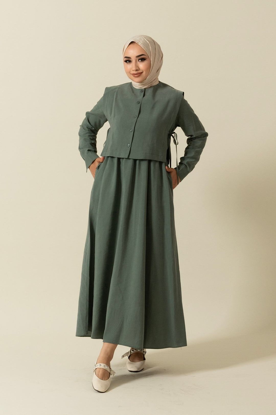 Beli Lastikli Yelekli Elbise Mint 8349-MINT