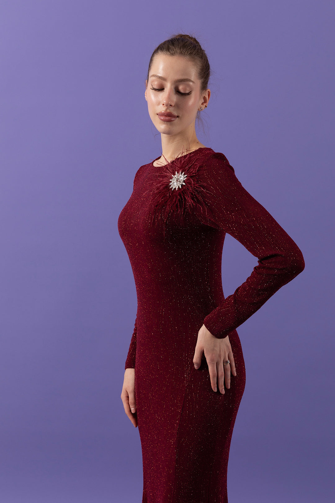 Simli Balık Abiye Bordo 3015-BORDO