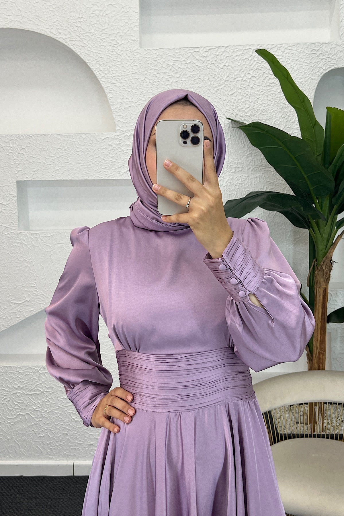Beli Piliseli Saten Abiye Lila 04340-LILA