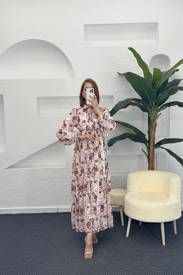 Liva Şifon Elbise Bordo 3065-BORDO