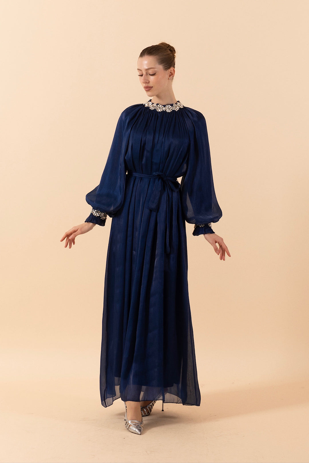 Aliza Taş İşlemeli Elbise Lacivert 3029-LACIVERT