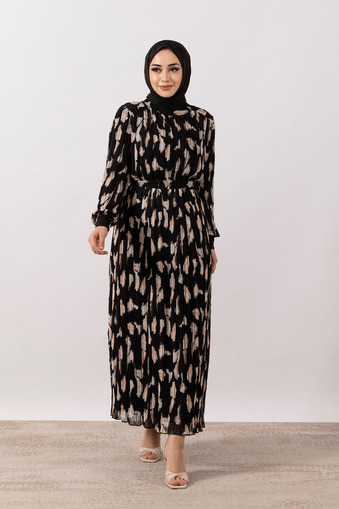 Belise Piliseli Şifon Elbise Siyah 3031-SIYAH