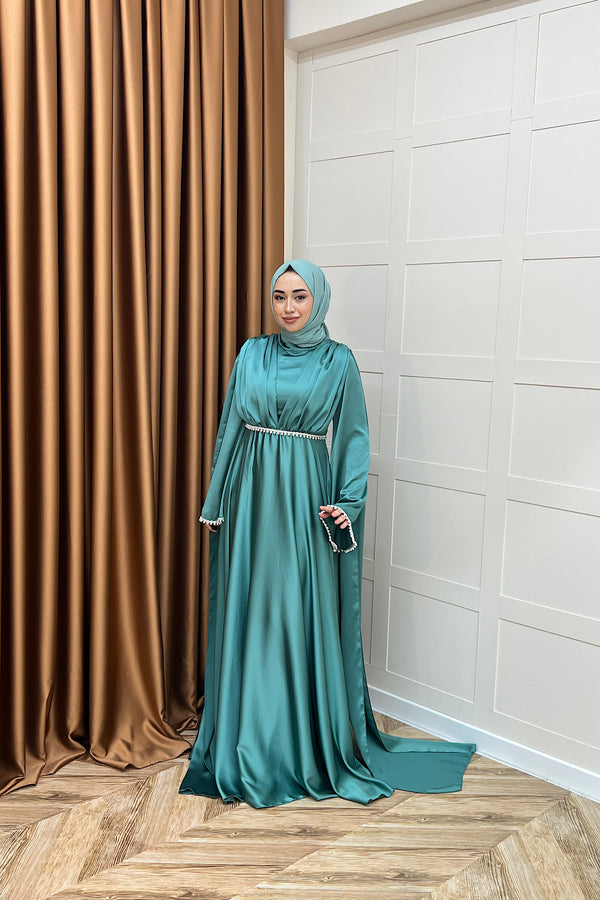 Elite İnci Detay Abiye Mint Yeşili 3098-MINTYESILI