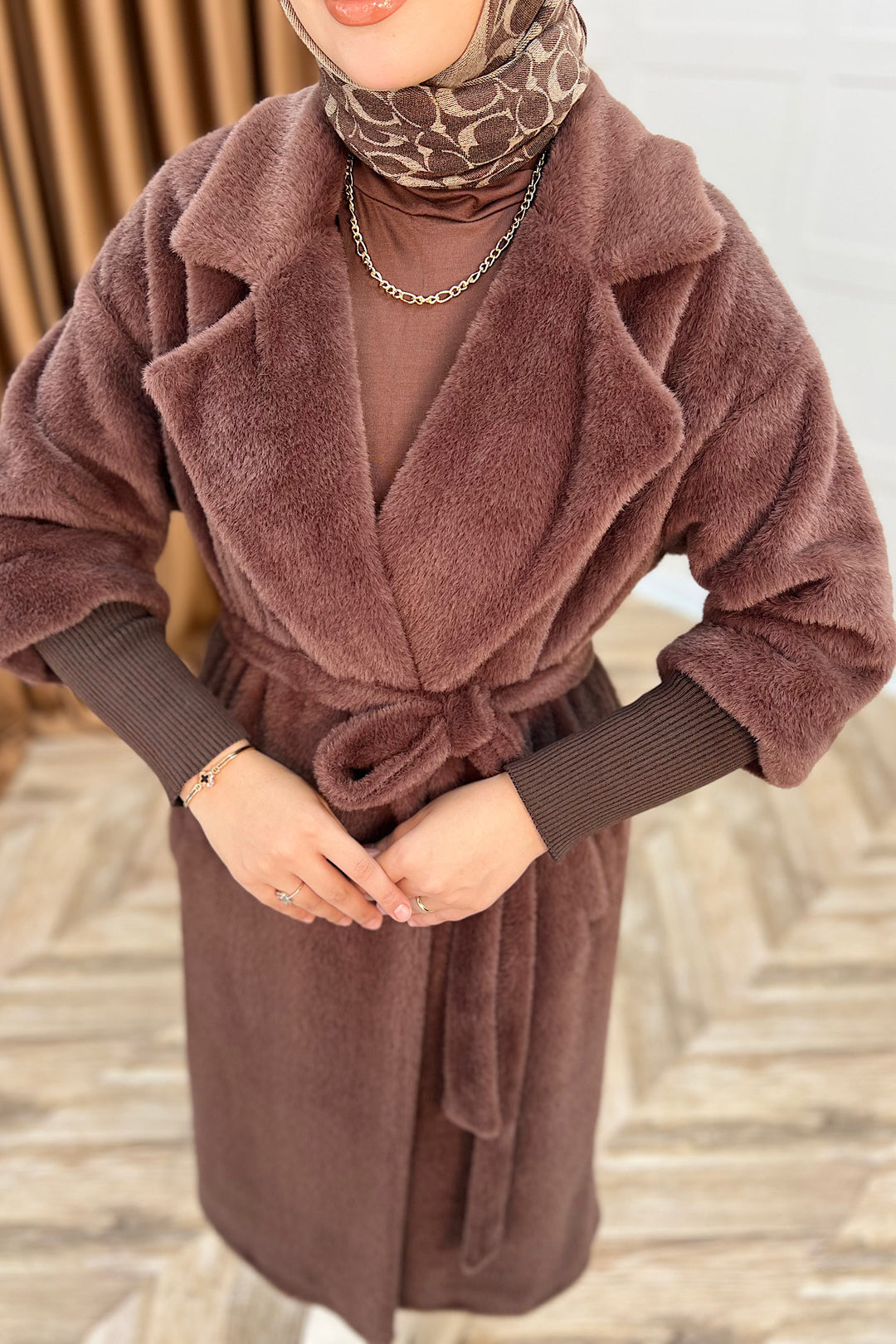 Angora Premium Kumaş Kaban Kahverengi 5519-KAHVERENGI