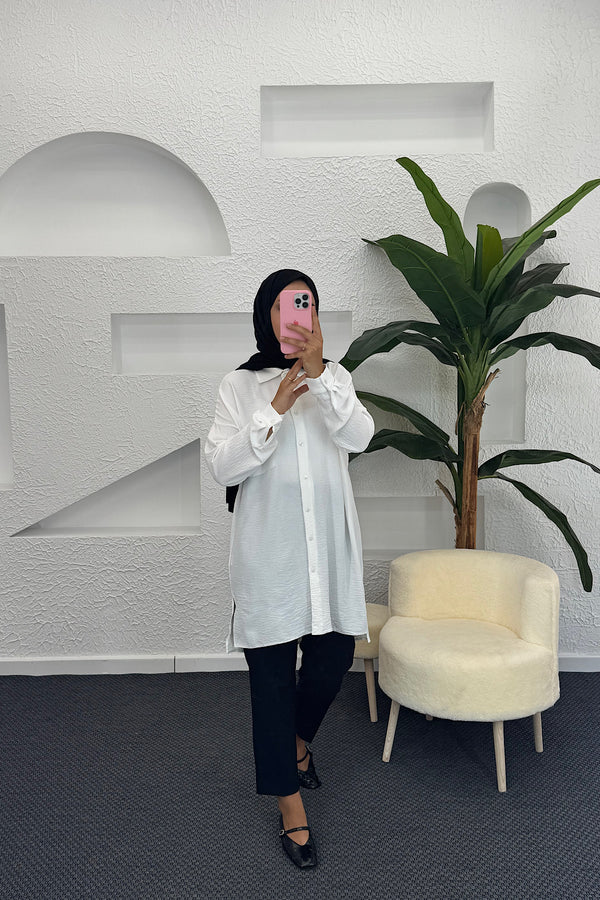 Cep Detay Linda Tunik Beyaz 2457-BEYAZ