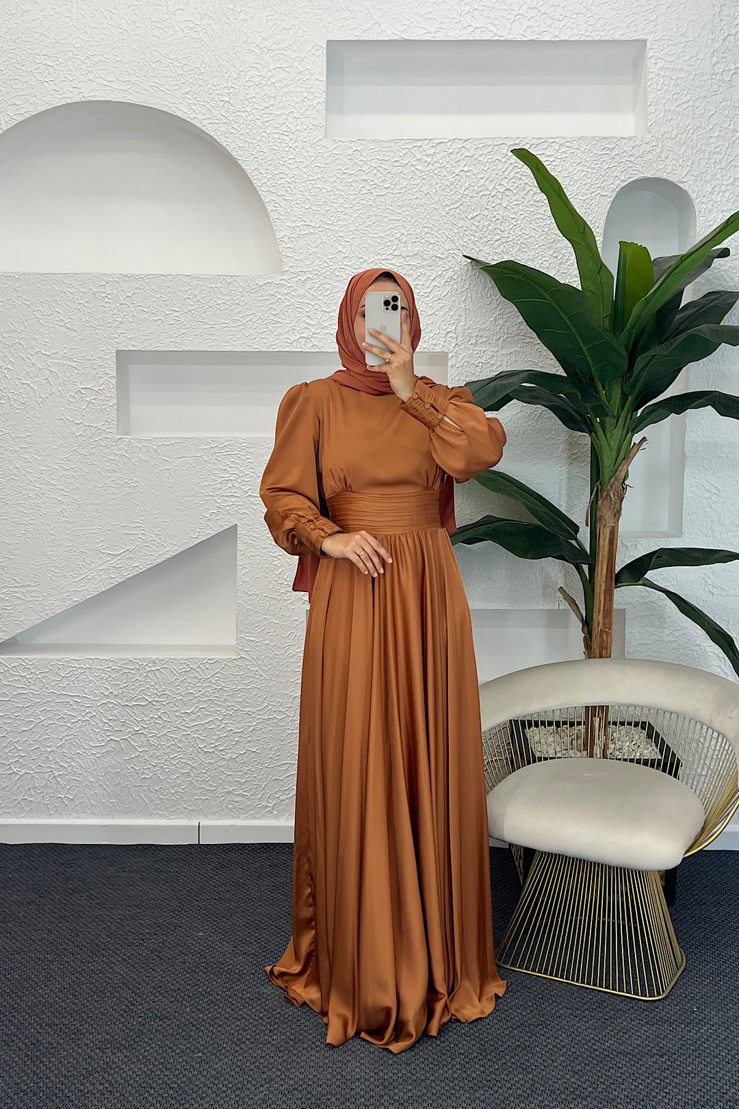 Beli Piliseli Saten Abiye Taba 04340-TABA