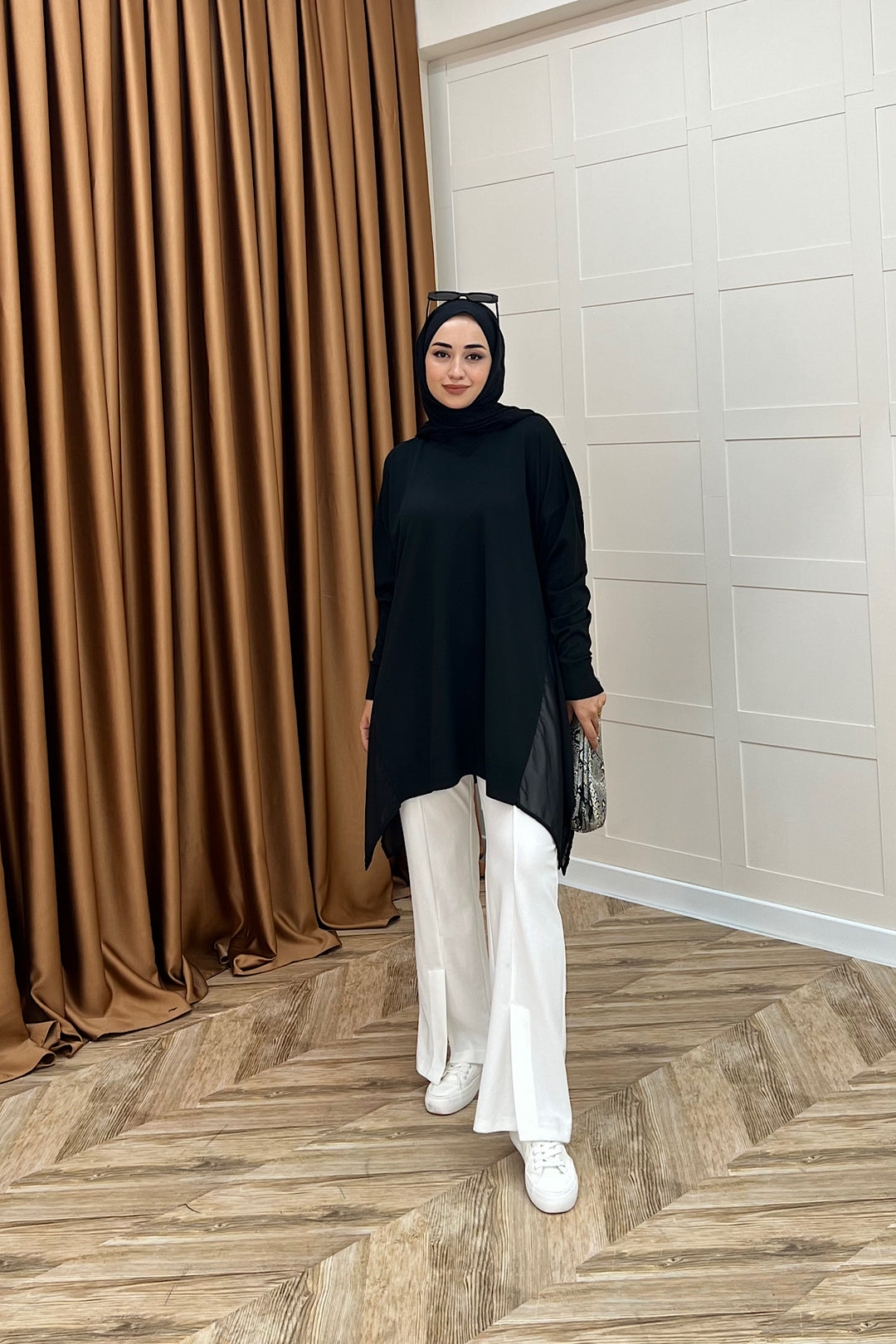 Hüda Şifon Detaylı Triko Tunik Siyah 24290-SIYAH