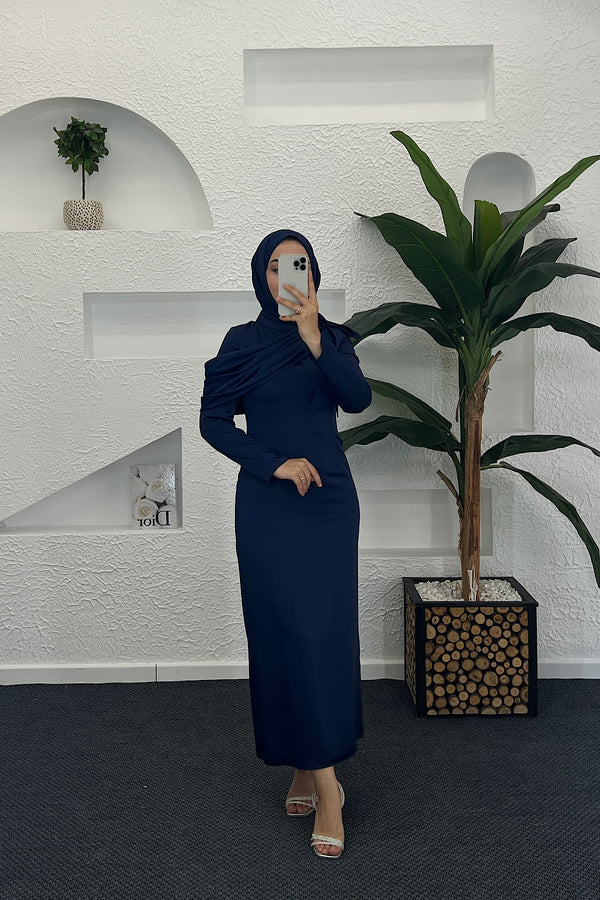 Degaje Detay Saten Abiye Lacivert 3026-LACIVERT