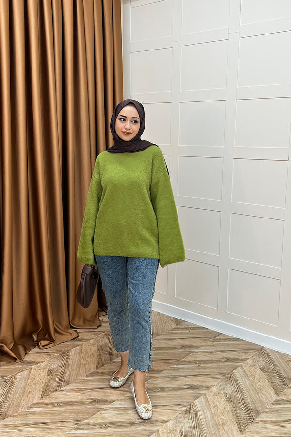 Leyal Triko Kazak Yağ Yeşili 25440-YAGYESILI
