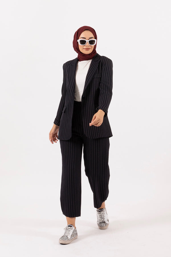 Paça Detay Çizgili Takım Lacivert 24K6183-LACIVERT