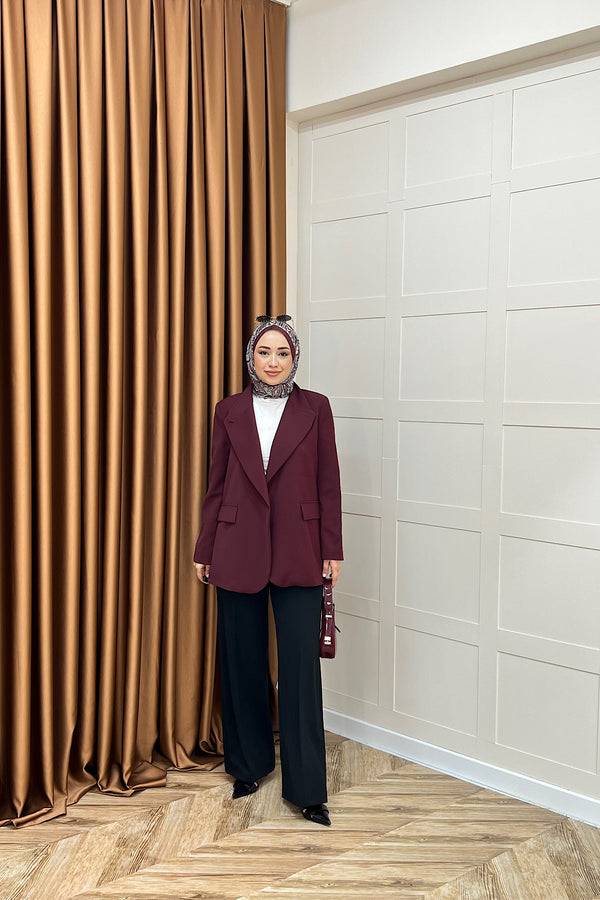 Sara Blazer Ceket Bordo 70147-BORDO