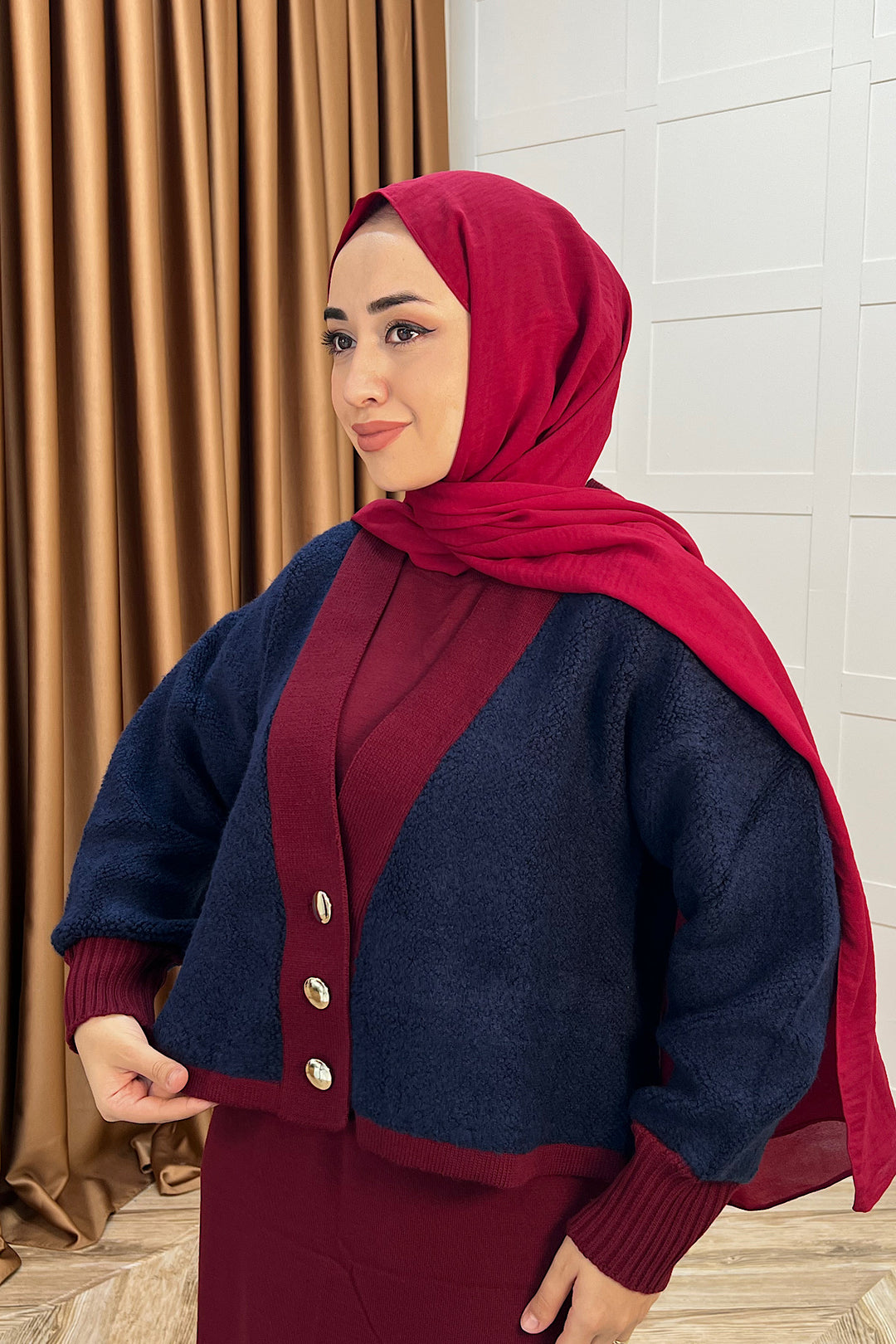 Sezen İkili Triko Elbise Bordo 241090-BORDO