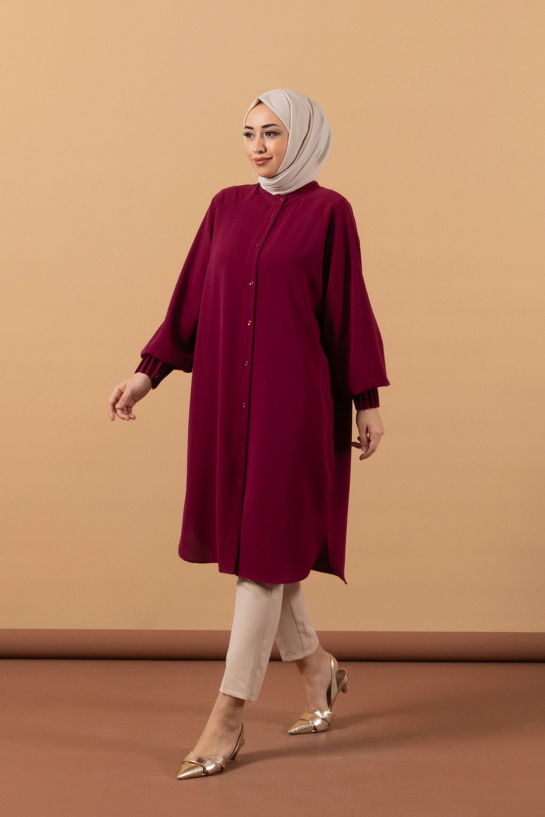 Bilek Detay Uzun Tunik Bordo 11760-BORDO