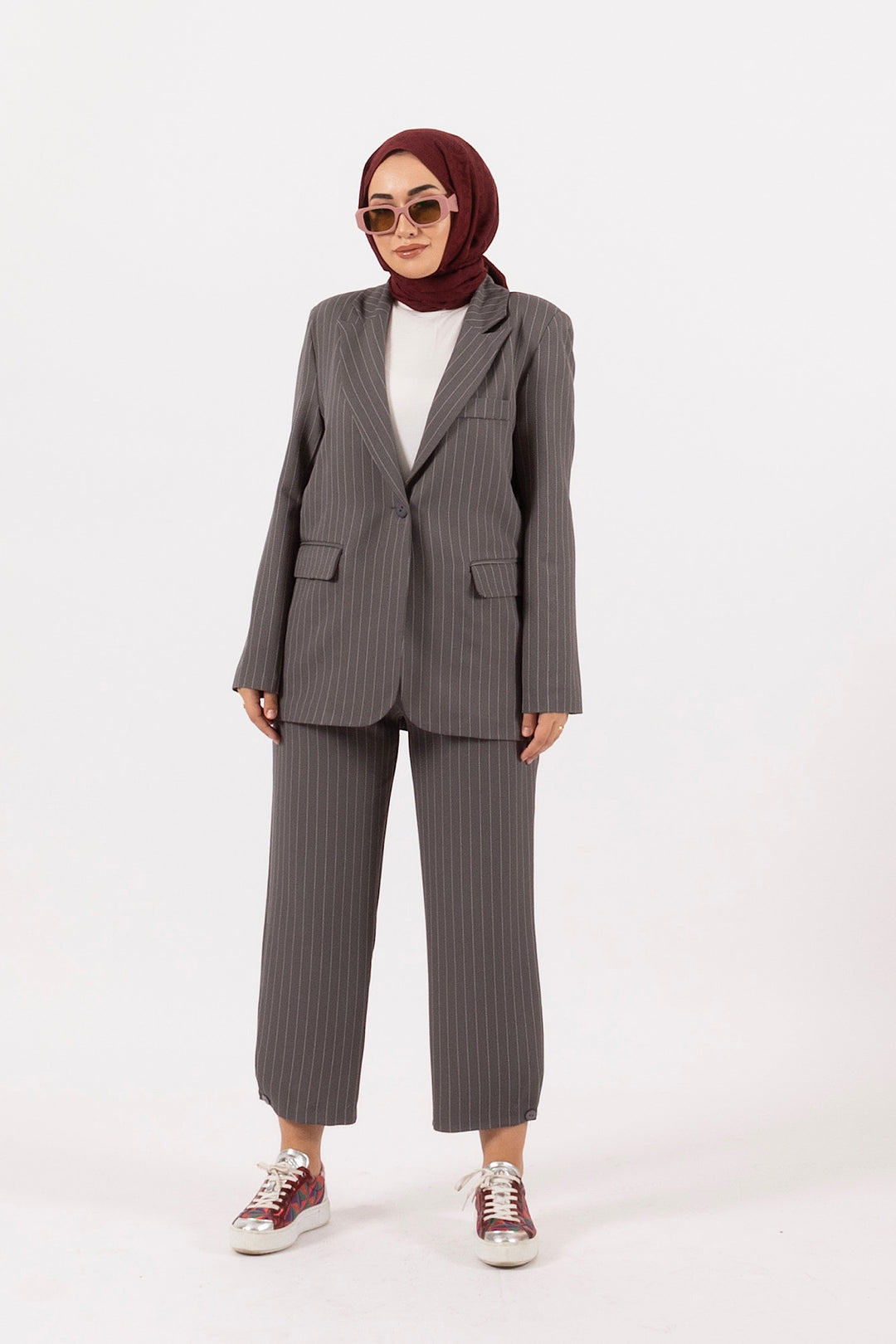 Paça Detay Çizgili Takım Antrasit 24K6183-ANTRASIT