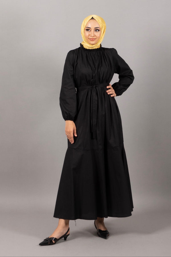 Layla Kuşaklı Elbise Siyah 4968-SIYAH