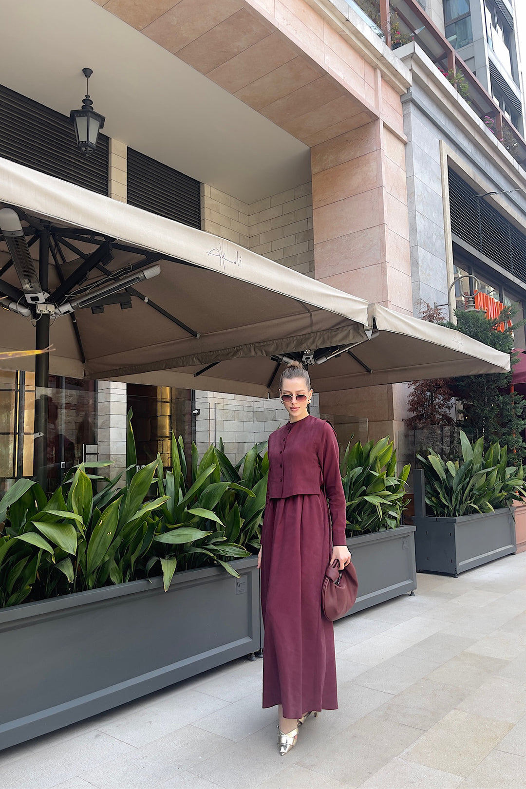 Beli Lastikli Yelekli Elbise Bordo 8349-BORDO