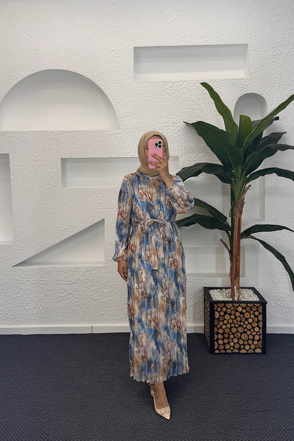 Livina Piliseli Elbise Mavi 3046-MAVI