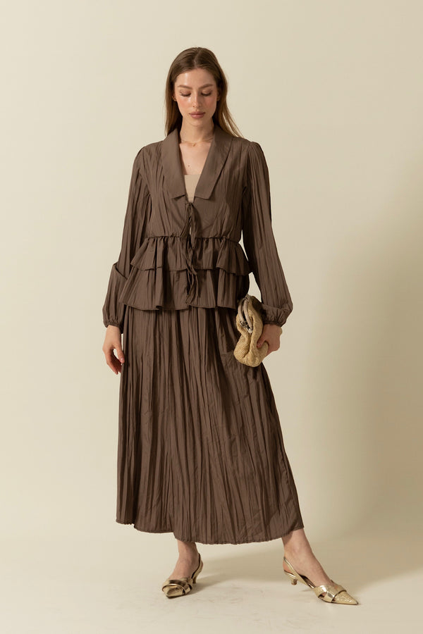 Piliseli Etek Takım Kahverengi 2112-KAHVERENGI