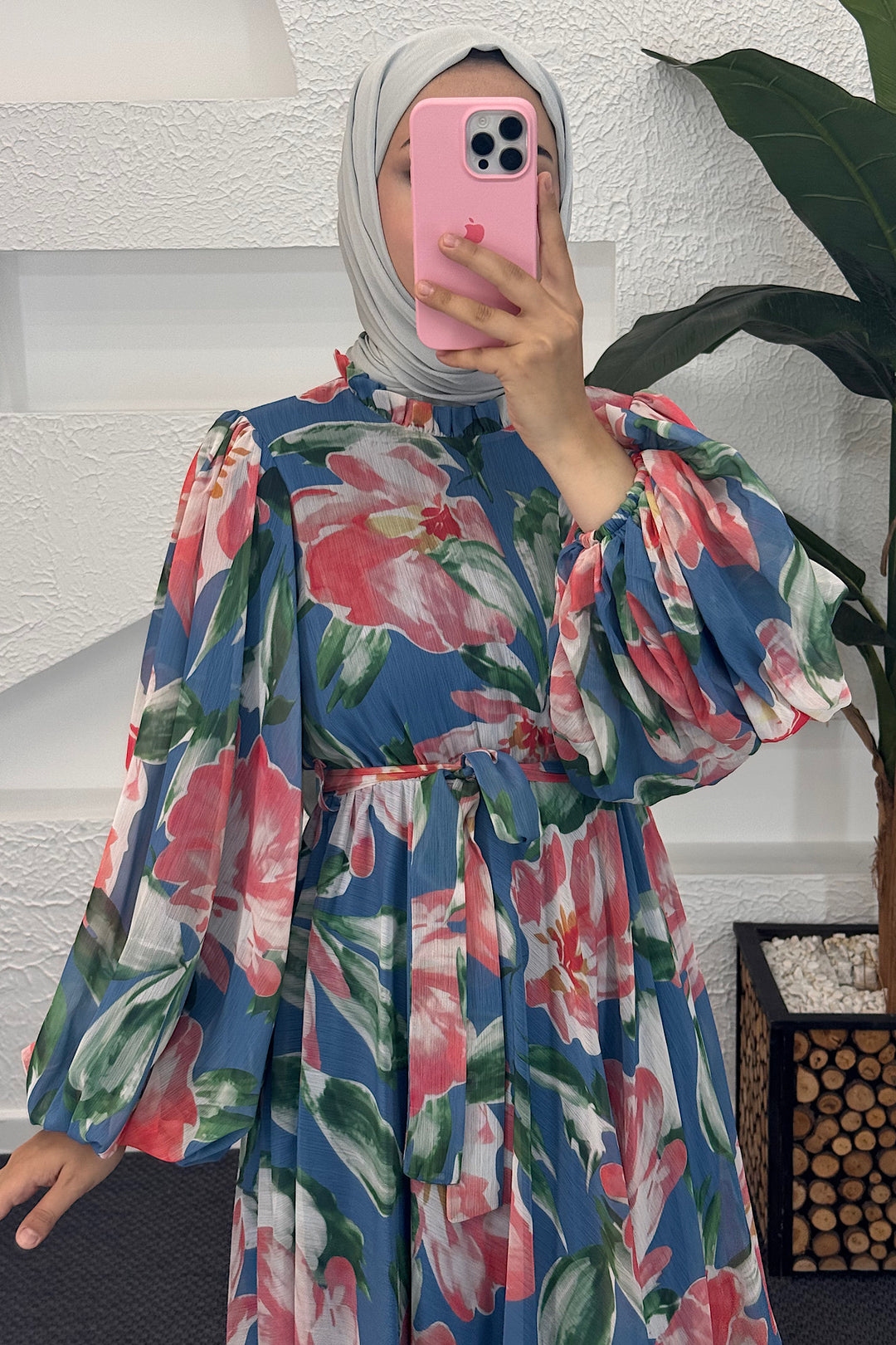 Mindy Hayal Desen Elbise Mavi 3055-MAVI