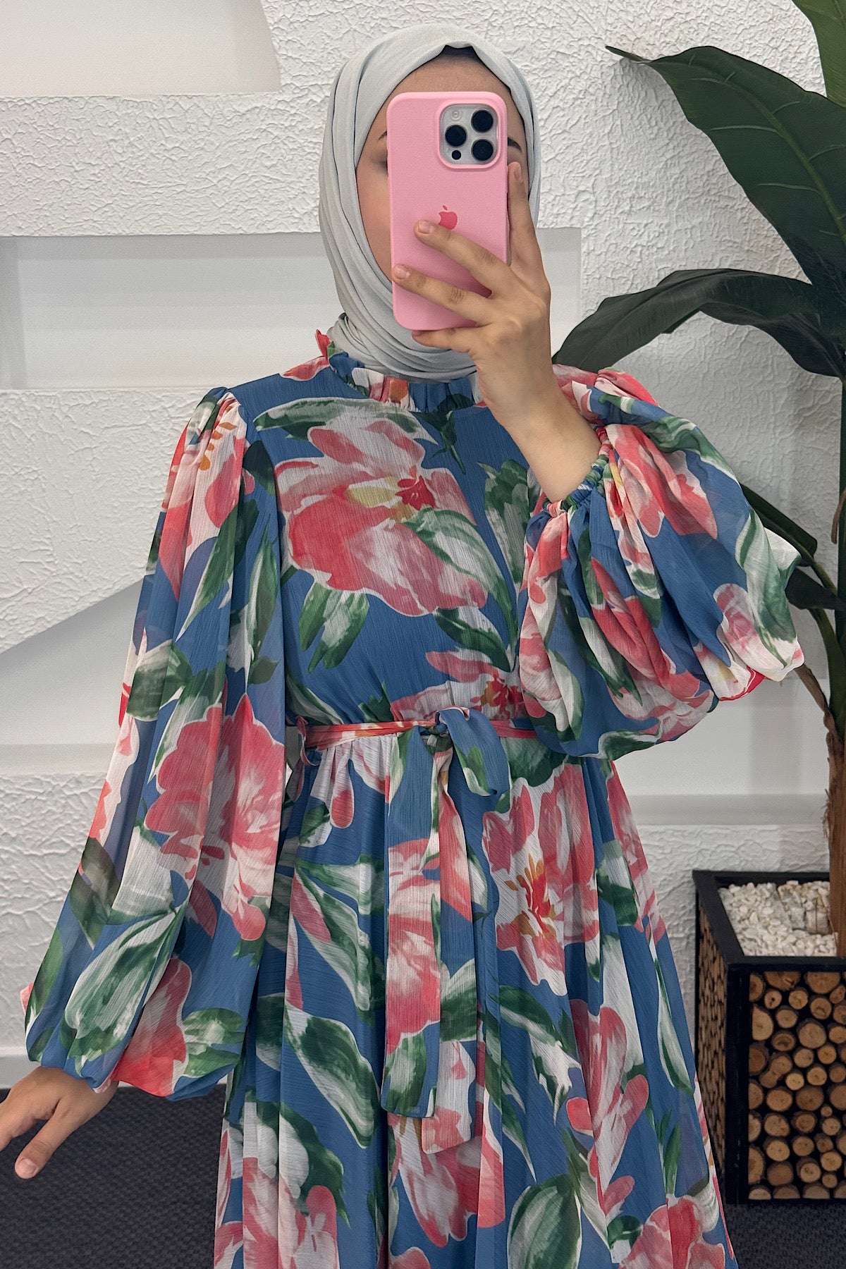 Mindy Hayal Desen Elbise Mavi 3055-MAVI