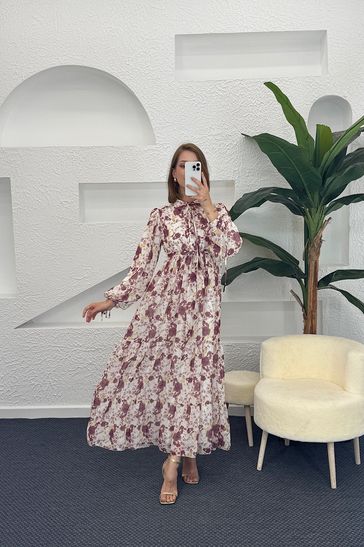 Liva Şifon Elbise Bordo 3065-BORDO