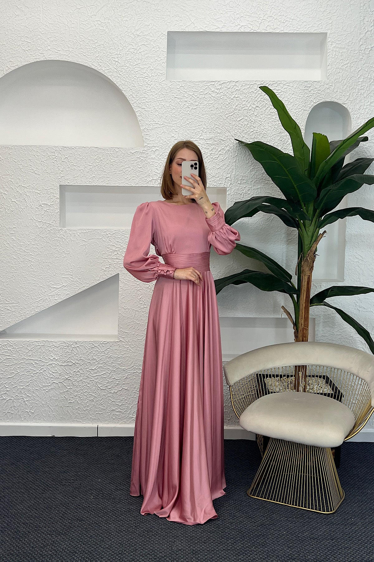 Beli Piliseli Saten Abiye Pembe 04340-PEMBE